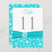 Carte Numéro de tableau Aqua, White, Grey Snowflak (Devant / Derrière)