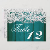 Carte Numéro de tableau Dentelle en bois Turquoise (Devant / Derrière)