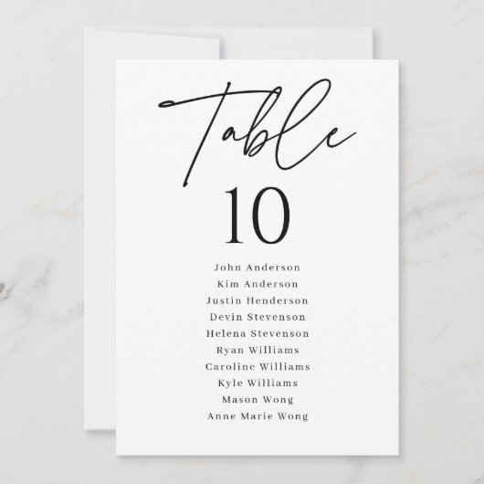 Carte Numéro de tableau du Mariage de script moderne (Devant)