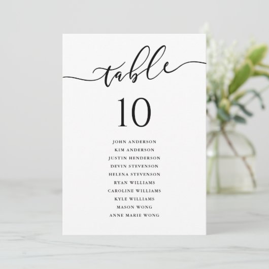 Carte Numéro de tableau du Mariage de script moderne (Debout devant)