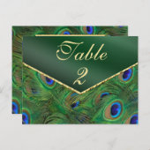 Carte Numéro de tableau Emerald Green Peacock (Devant / Derrière)