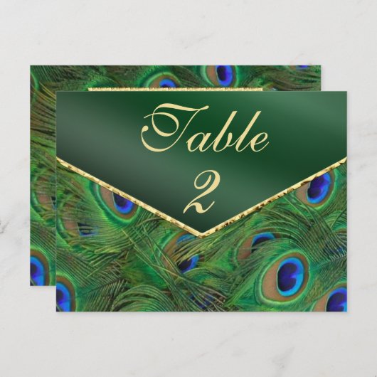 Carte Numéro de tableau Emerald Green Peacock (Devant / Derrière)