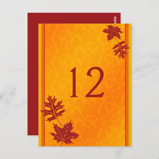Carte Numéro de tableau Feuilles Automne (Devant / Derrière)
