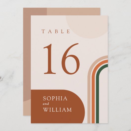 Carte Numéro de tableau mariage Boho Arch Beige (Devant / Derrière)