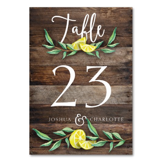 CARTE NUMÉRO DE TABLEAU | Mariage citron rustique  (Dos)
