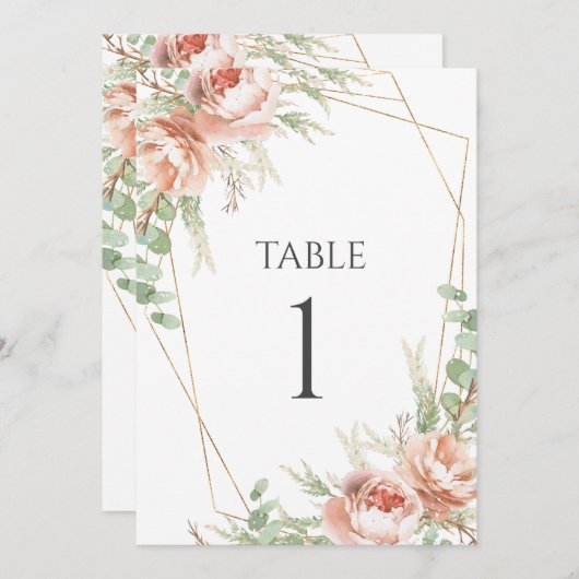 Carte Numéro de tableau Mariage Roses (Devant / Derrière)
