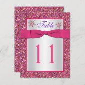 Carte Numéro de tableau Parties scintillant rose,  (Devant / Derrière)