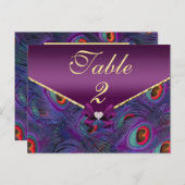 Carte Numéro de tableau Plum Purple Peacock (Devant / Derrière)