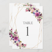 Carte Numéro de tableau Roses violets et bleus (Devant / Derrière)