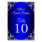 Carte Numéro de tableau Royal Blue Sweet 16 Silver (Dos)
