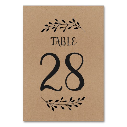 Carte Numéro de tableau | Rustique Laurel Calligra (Dos)