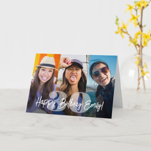 Carte Numéros Gras Photo Collage Joyeux Script d'anniver (Fleur jaune)