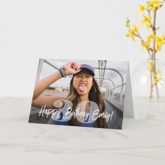 Carte Numéros gras superposition photo Joyeux script d'a (Fleur jaune)