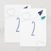 Carte numérotée de table en aquarelle d'avion en p (Devant / Derrière)