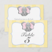 Carte numérotée de table pour fête éléphant bébé m (Devant / Derrière)
