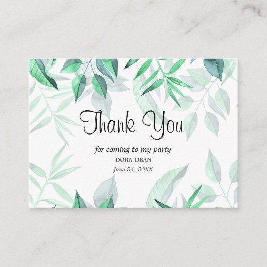 Carte nuptiale Merci vert Aquarelle moderne (Devant)