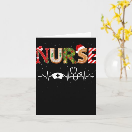 Carte Nurse Hat Heartbeat Xmas Santa Claus Snow Christma (Fleur jaune)