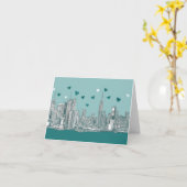 Carte NYC romantique turquoise (Fleur jaune)