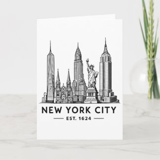 Carte NYC Skyline Illustration with Statue of Liberty