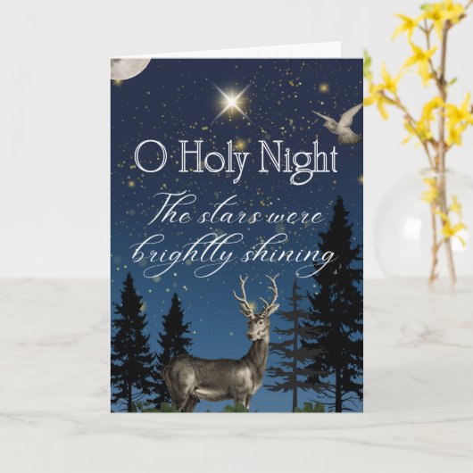 Carte O Holy Night Starry Sky with Deer and Dove Card (Fleur jaune)