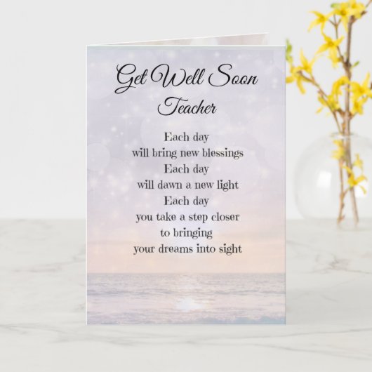 Carte Obtenez bien Bientôt Design enseignant (Fleur jaune)