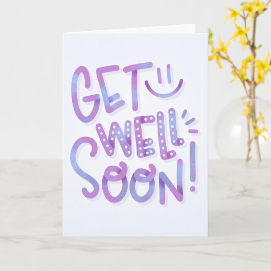 Carte Obtenez Bien Bientôt Gradient Purple Calligraphie (Fleur jaune)