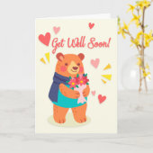 Carte Obtenez bien Bientôt mignon ours avec des salutati (Fleur jaune)