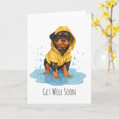 Carte Obtenez bien Bientôt Rottweiler Chien portant Rain (Fleur jaune)