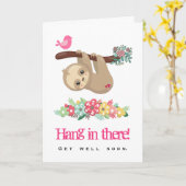 Carte Obtenez bien Bientôt Sloth pendue à l'envers vers  (Fleur jaune)