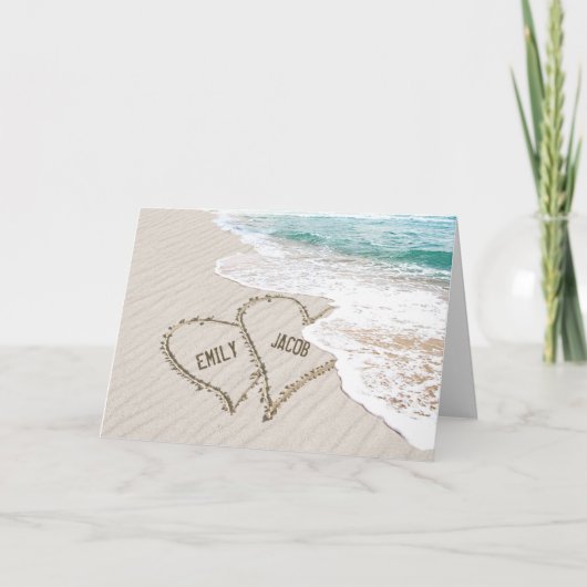 Carte Ocean Beach Coeurs de mariage avec des noms (Devant)