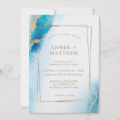 Carte Ocean Blue Gold Parties scintillant Agate Mariage  (Devant)