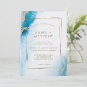 Carte Ocean Blue Gold Parties scintillant Agate Mariage  (Debout devant)