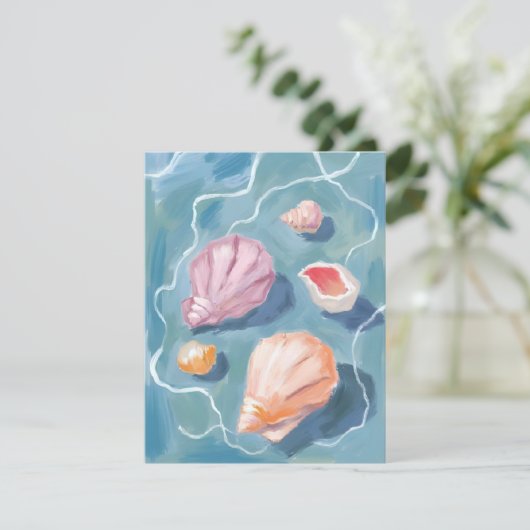 Carte Ocean Seashells Pastel Watercolor Coastal Card (Debout devant)
