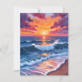 Carte Ocean Sunset Beach Waves Watercolor Card (Devant)
