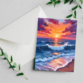 Carte Ocean Sunset Beach Waves Watercolor Card