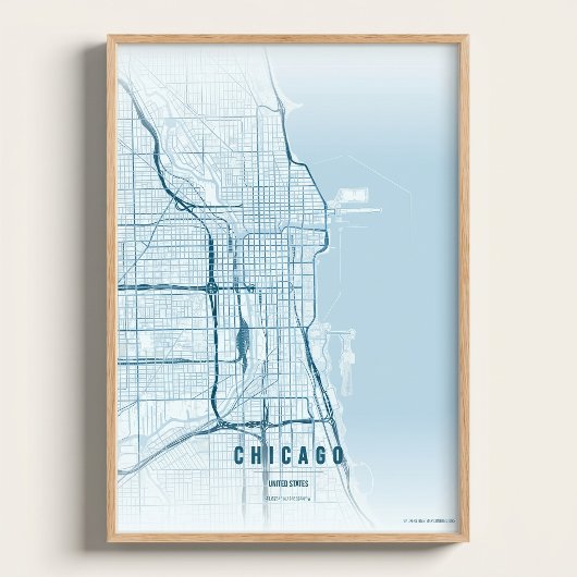 Carte océanique de Chicago Impression d'art mural 