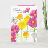 Carte Octobre Anniversaire Cosmos Marigold Mois de naiss (Devant)
