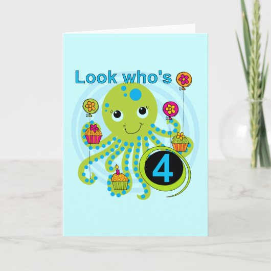 Carte Octopus 4e anniversaire T-shirts et cadeaux (Devant)
