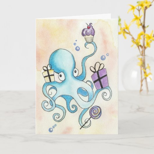 Carte Octopus d'anniversaire (Fleur jaune)