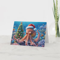 Octopus de Noël portant un chapeau de Père Noël