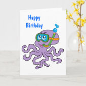 Carte Octopus de plongée avec tuba Anniversaire (Fleur jaune)