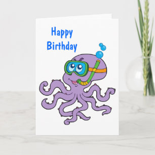 Carte Octopus de plongée avec tuba Anniversaire