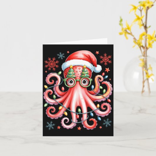 Carte Octopus Gles Santa Hat Christmas Light Ocean Anima (Fleur jaune)