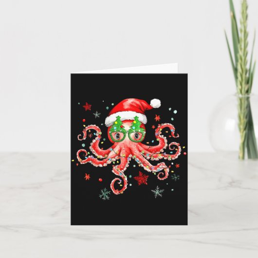Carte Octopus Gles Santa Hat Christmas Light Ocean Anima (Devant)
