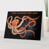 Carte Octopus Orange Mandala bleu (Devant)
