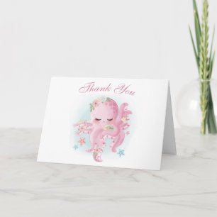 Carte Octopus Rose Fille Aquarelle Baby Shower Remerciem