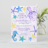 Carte Octopus Seahorse Starfish Beach Baby shower violet (Debout devant)