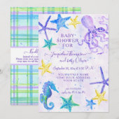 Carte Octopus Seahorse Starfish Beach Baby shower violet (Devant / Derrière)