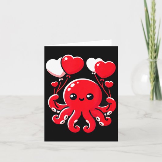 Carte Octopus With Heart Balloons Adorable Valentines Da (Devant)