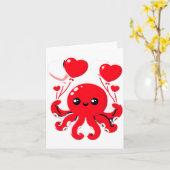 Carte Octopus With Heart Lloons Adorable Valentines Day (Fleur jaune)